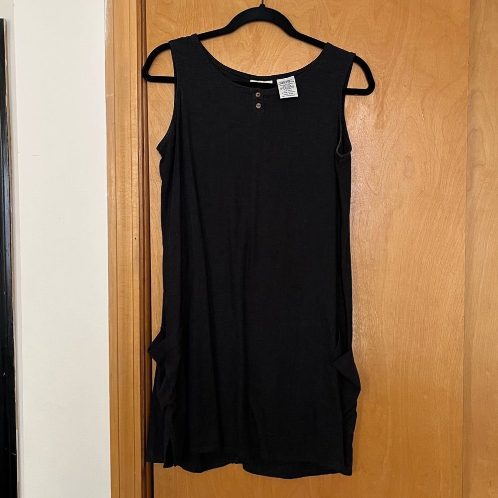 White Stag Black Sleeveless Dress with Pockets Women’s Small Vintage Linen Blend